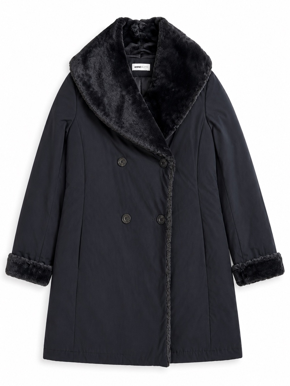 Jane Post Faux Fur Collar Double Breasted Winter Coat Black Size Large